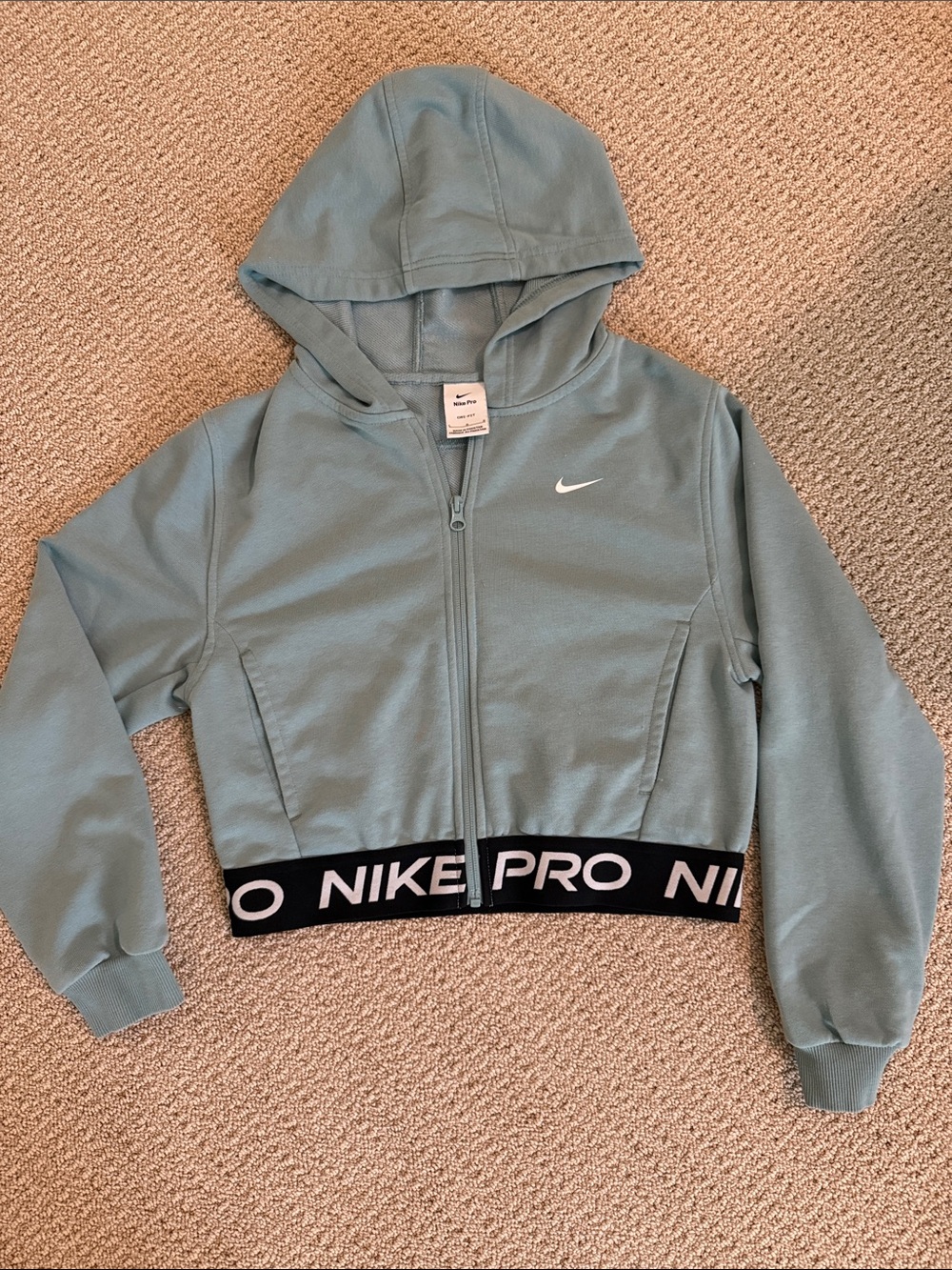 Nike Girls' Teal Zip Hoodie with Nike Pro Hem